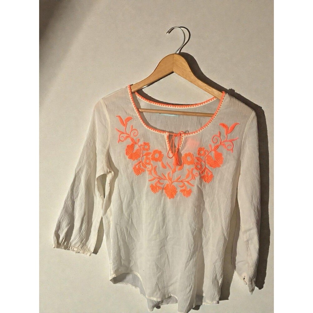 Maurices Boho Embroidered Peasant Blouse Women’s Size Small Ivory Cream